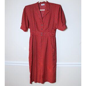 Vintage Windy Michaels Retro Puff Sleeve Paisley Red Cotton Dress Size S